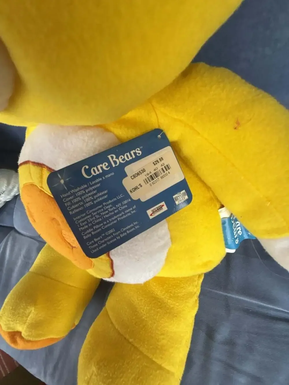 2002 Care Bears Funshine Bear Cuddle Pillow 28-inch Plush NWT